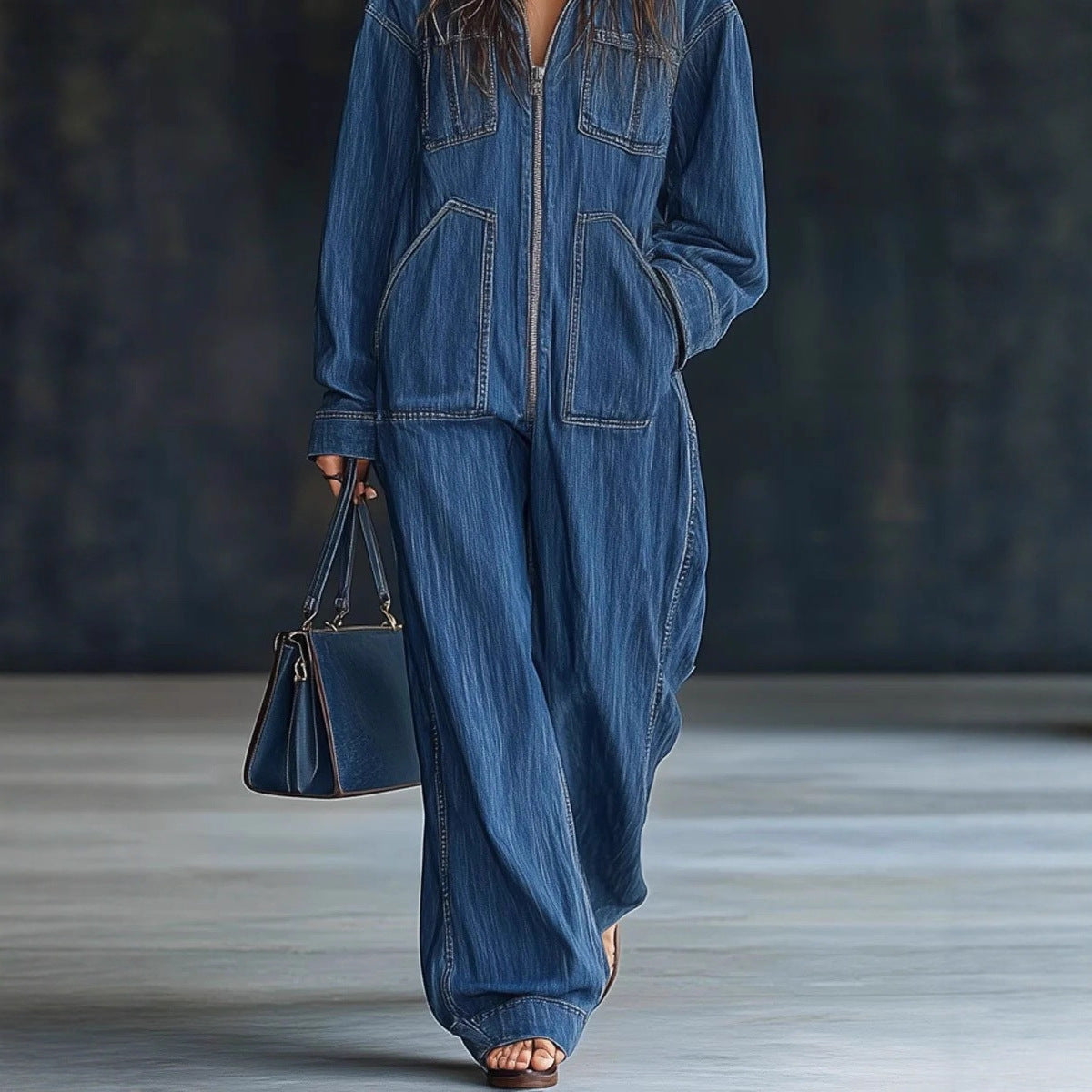 Women's Hooded Overall Jeans Jumpsuit