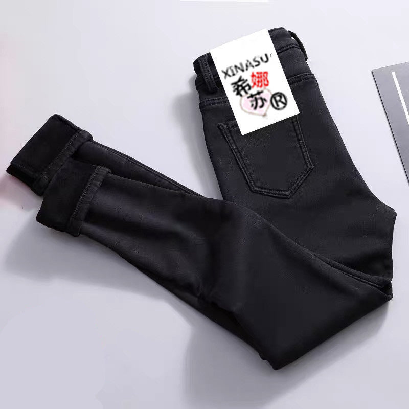 Women's High Waist Stretch Velvet Winter Jeans