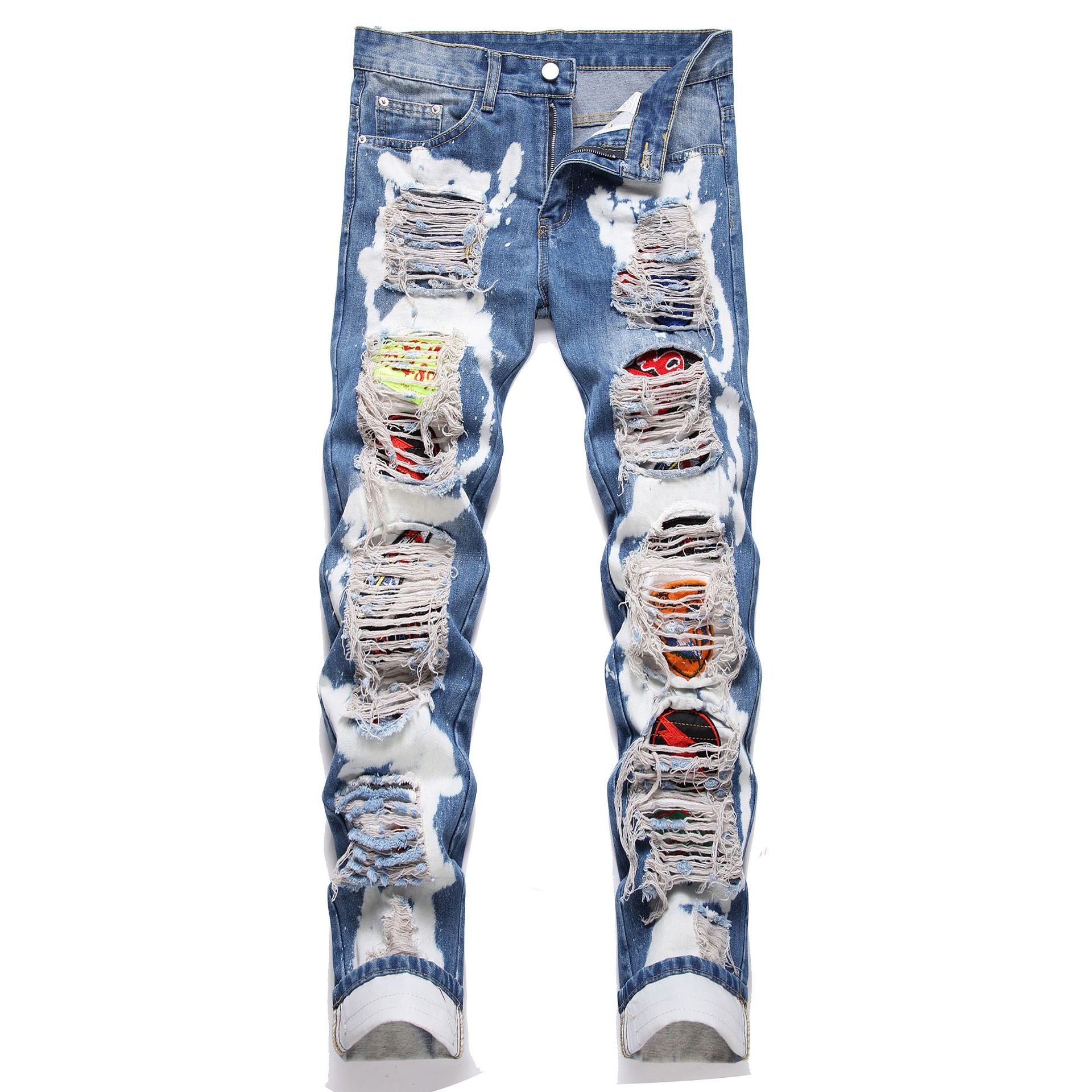 Men's Colored Ripped Patchwork Jeans