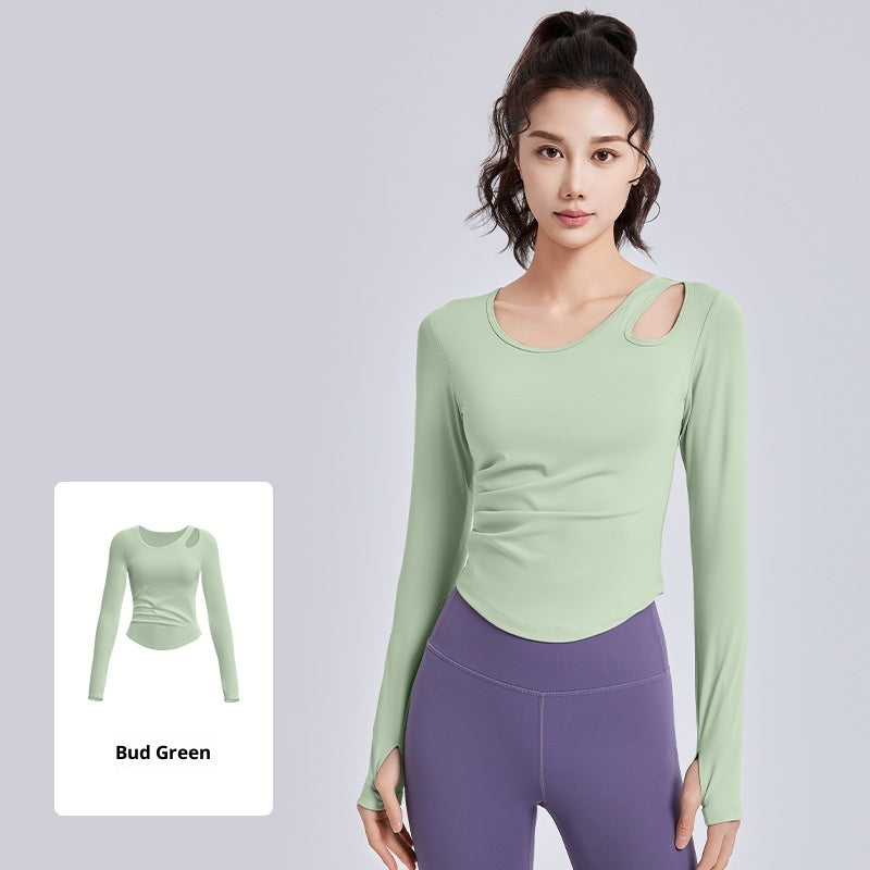 Women's Hollowed-out Ruched Slim-fit Pilates Workout Fitness Yoga Top