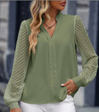 Women's Laced Long-sleeved V-neck Chiffon Top