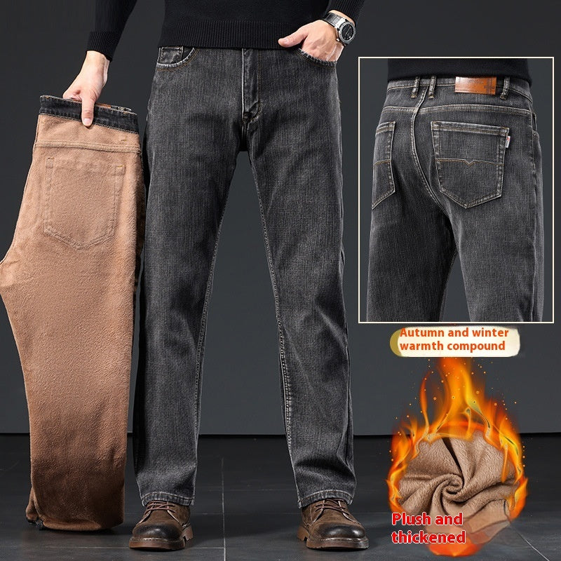 Men's Straight Loose Fleece Padded Jeans