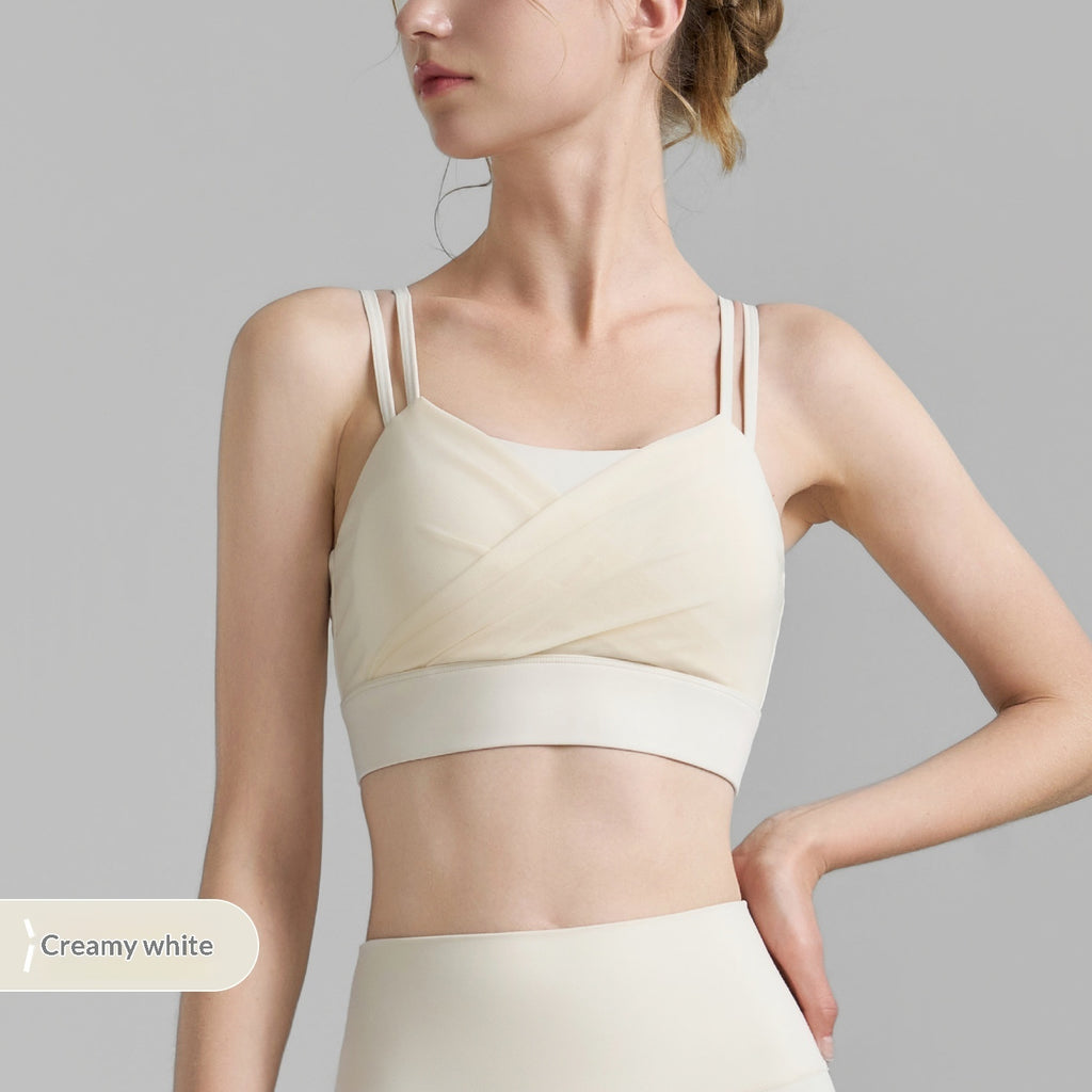 Women's Padded Mesh Pleated Sports Bra