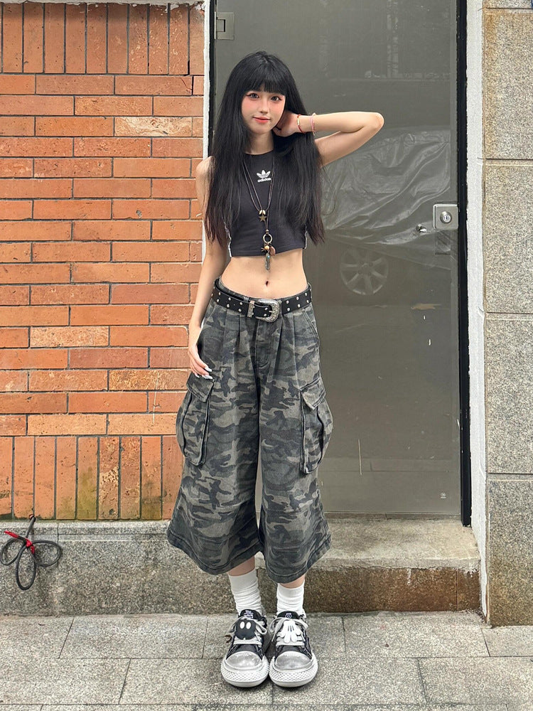 Women's Loose Straight Cropped Cargo Pants