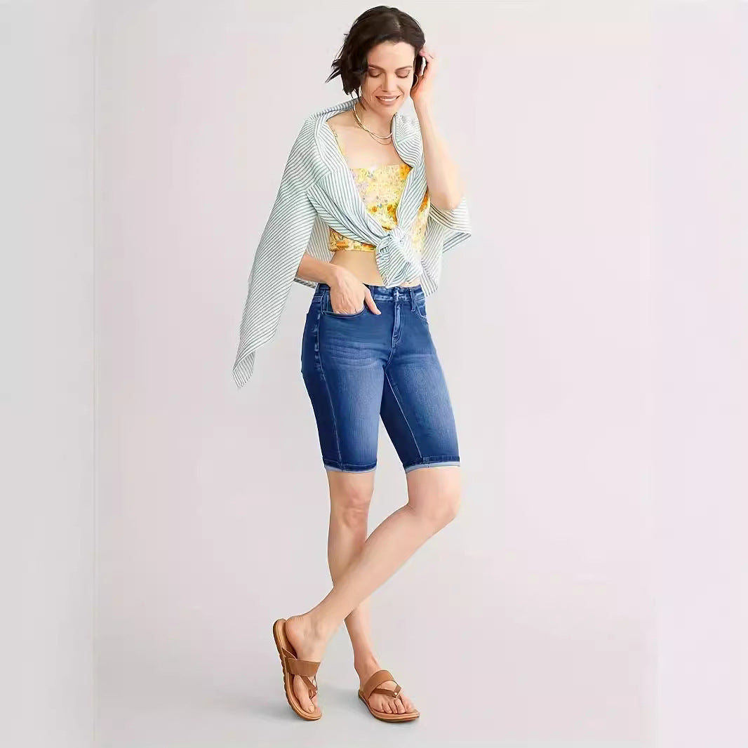 Women's Slim-Fit Buttoned Denim Shorts