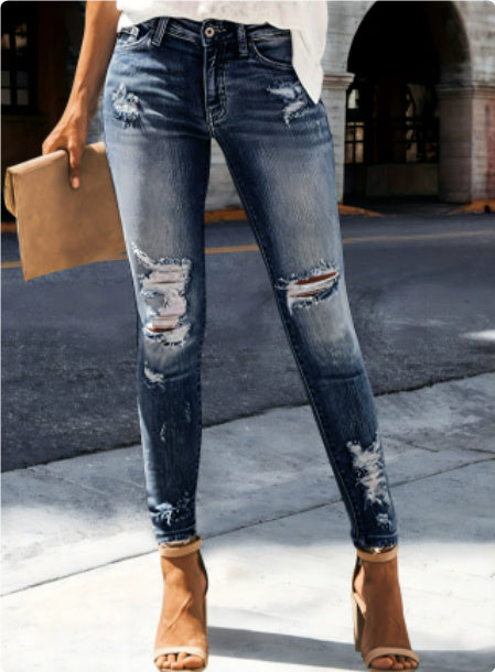 Women's Mid waist Ripped Jeans