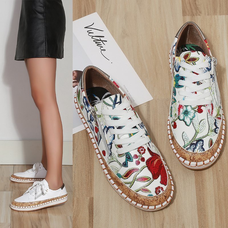 Women's Side Zipped Flower Sneakers