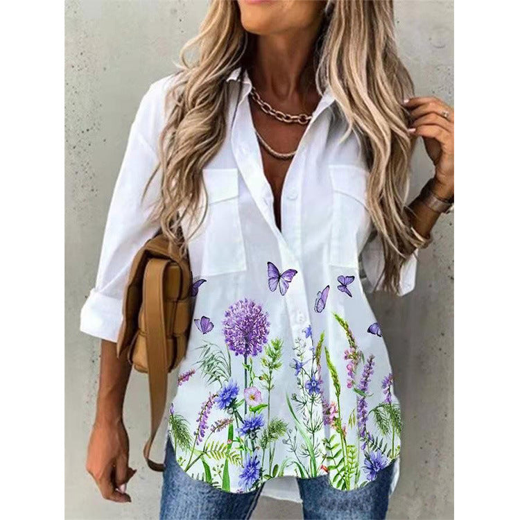 Women's Botanical And Abstract Long Sleeve Shirt